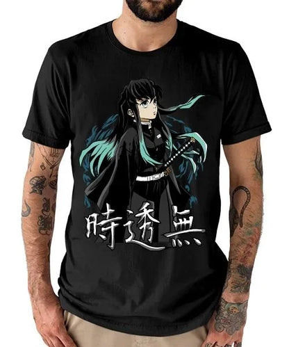 Demon Slayer Muichiro Tokito Pure Cotton T-shirt 2026 Summer Anime Printed Loose American Casual Parent Child Short Sleeve Top