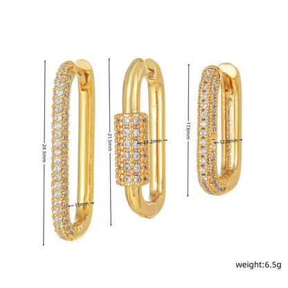 14K Gold-Plated Rectangular Zircon Earrings for Women Fashion High-Quality Geometric Three-Piece Earring Set Jewelry Accessories