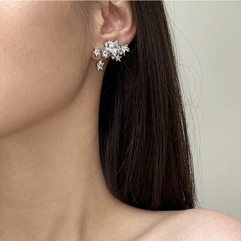 Foydjew 2022 New Design Five-pointed Star 925 Silver Needle Earrings Shiny AAA Zircon Clip Earring Ear Accessories For Women