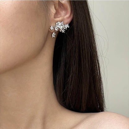 Foydjew 2022 New Design Five-pointed Star 925 Silver Needle Earrings Shiny AAA Zircon Clip Earring Ear Accessories For Women