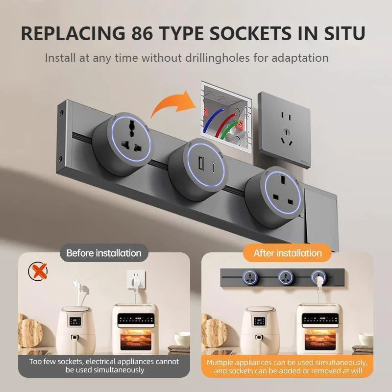 Track Socket With Switch High-end Quality Wall Power Outlet EU UK US FR Standard Universal Home Kitchen Bathroom Office Sockets
