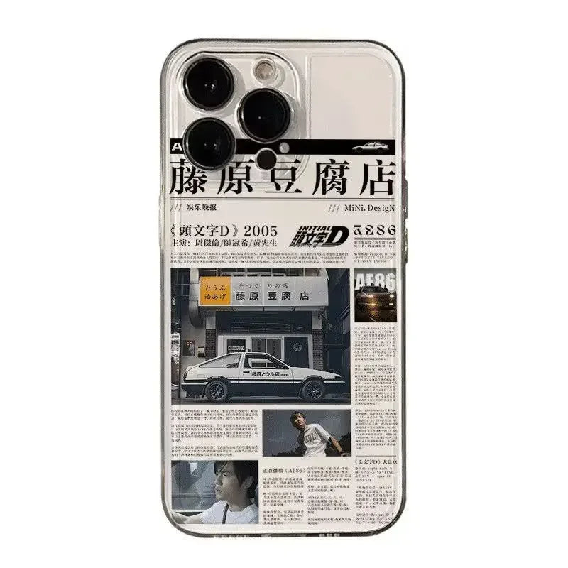 INS Hot Initial D JDM AE86 Phone Case For iPhone 17 16 15 11 12 14 13 Pro Max Mini X XS XR 7 8 Plus Air SE4 17E Silica Covers