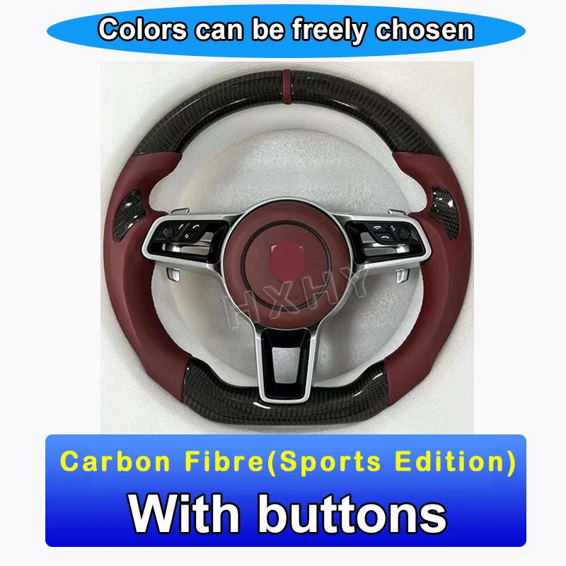 New Upgrade Alcantara Leather Steering Wheel For Porsche Macan Panamera Cayenne 718 911 Custom Genuine Carbon Fiber LED Interior