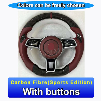 New Upgrade Alcantara Leather Steering Wheel For Porsche Macan Panamera Cayenne 718 911 Custom Genuine Carbon Fiber LED Interior