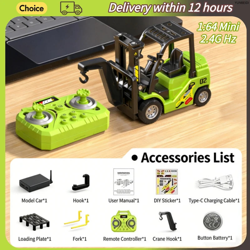 1:64 Mini Remote Control Alloy Excavator Truck Forklift with Trailer Worktop  Bluetooth 2.4GHz RC Car Child's Toy Holiday Gifts