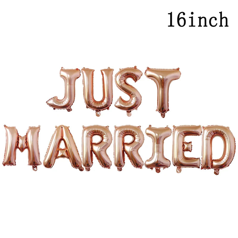 1Bag 16inch Just Married Foil Balloon Banner Bachelorette Hen Night Party Bridal Shower Engagement Party Wedding Decorations