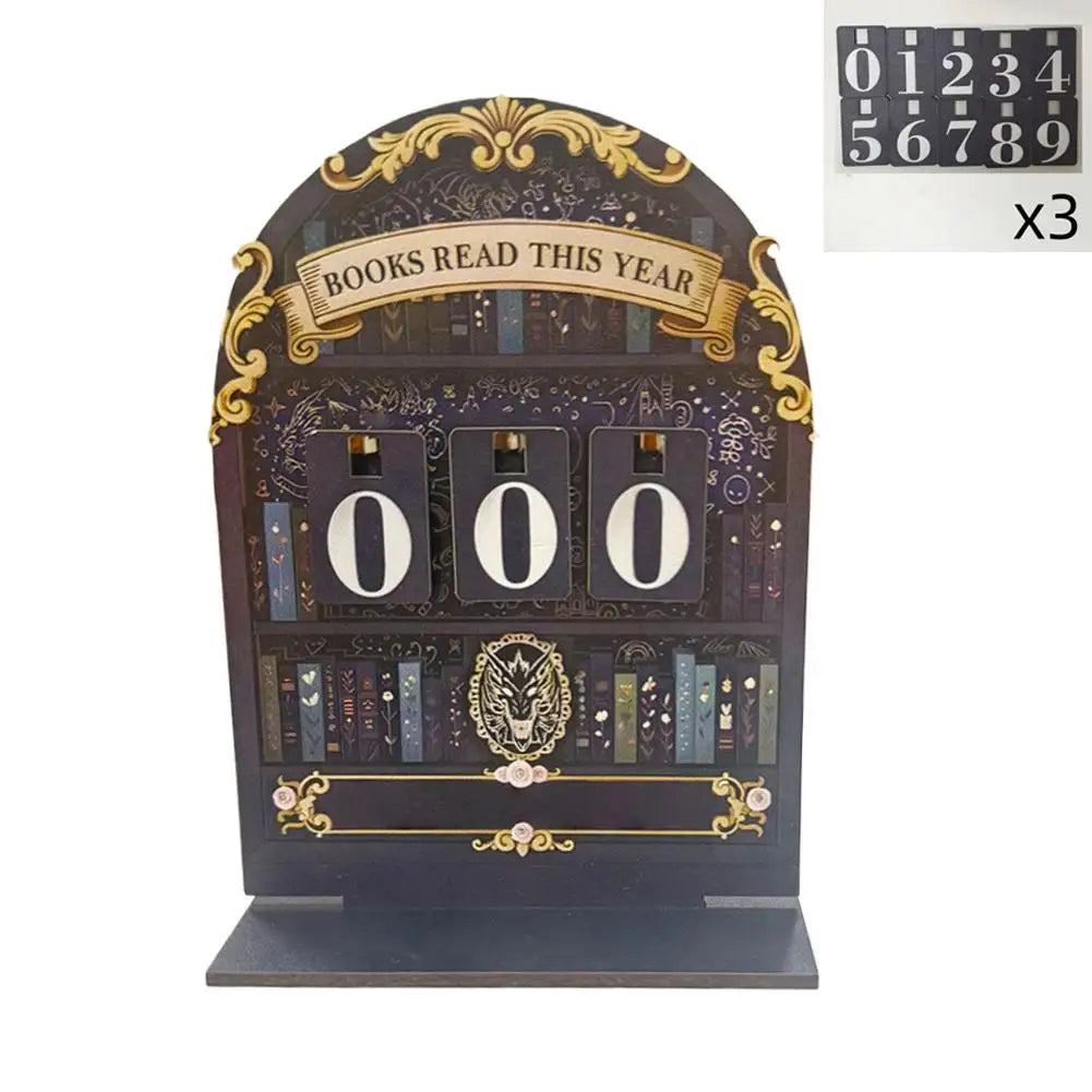 Wooden Book Reading Counter Vintage Year Tracker Multi-Purpose Bookshelf Ornament Home Office Gift for Reading Enthusiast