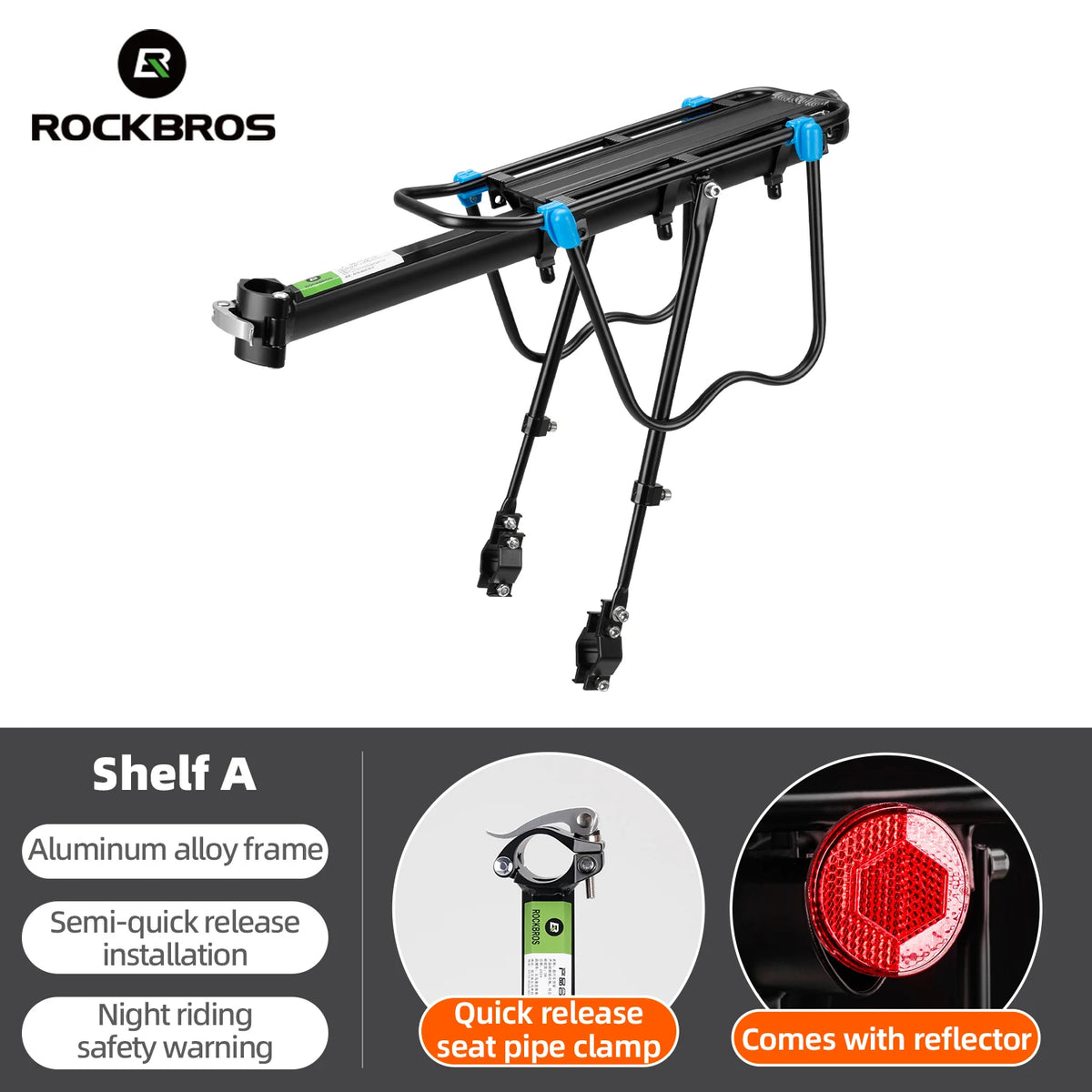 ROCKBROS Bike Rack Aluminum Alloy MTB Bike Bicycle Carrier Holder Luggage Rack Trunk Detachable Bike Rear Shelf Racks Holder