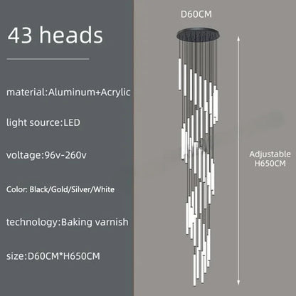 Nordic Stairs LED Long Chandeliers Minimalist Duplex Attic Living Room Kitchen Pendant Lights Home Decoration Ceiling Chandelier