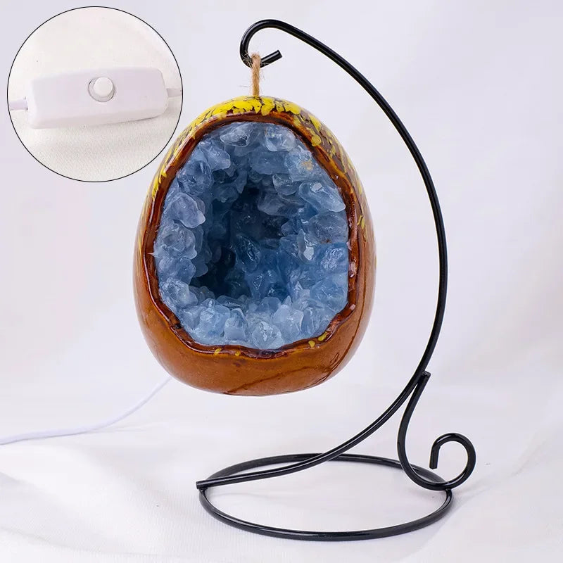 Natural Amethyst Cave Table Lamp Dinosaur Egg Bedroom LED Night Light Bedside Lamp Amethyst Flower Handicraft Home Decoration