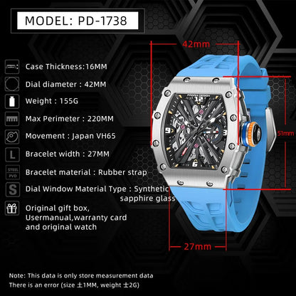 2026 New PAGANI DESIGN Men's Quartz Watches VH65 Skeleton Dial 100M Waterproof Sport Rectangle Sapphire Glass Watch for Men