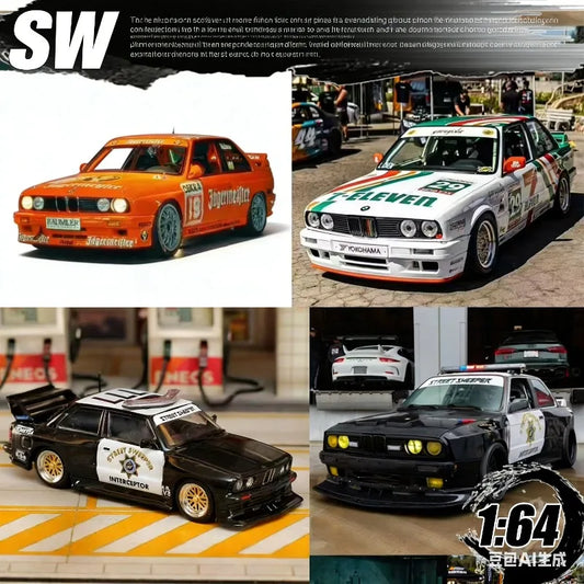 SW 1:64 BMW E30 M3 LTO 711 Police Car Cast Alloy Static Car Model, Boys' Holiday Gift Toy, Adult Collection Decoration Item.