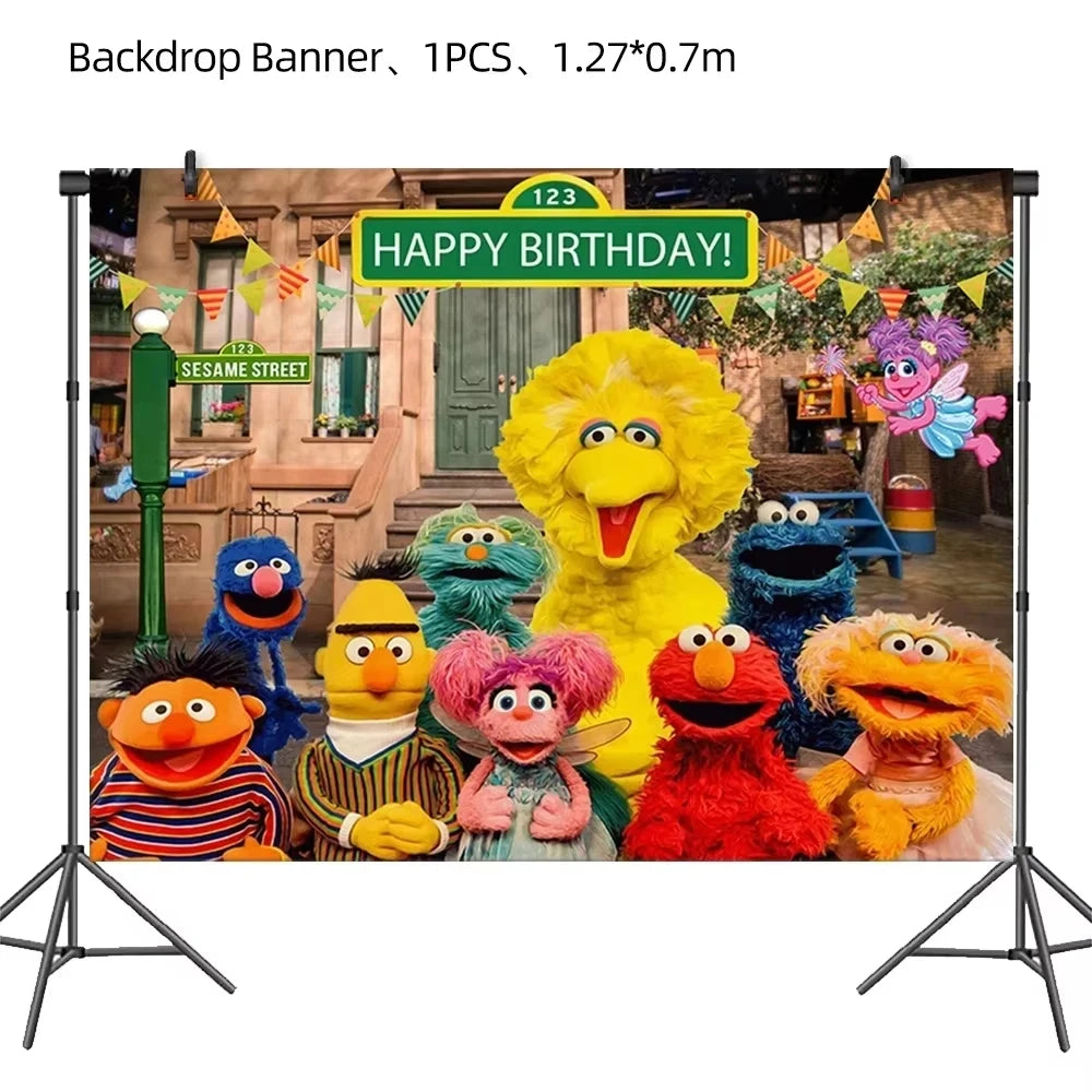 Cartoon Sesames  Street Birthday Party Decor Elmo and Friends Theme Tablecloth Plate Balloon Set Cake Decor Baby Shower