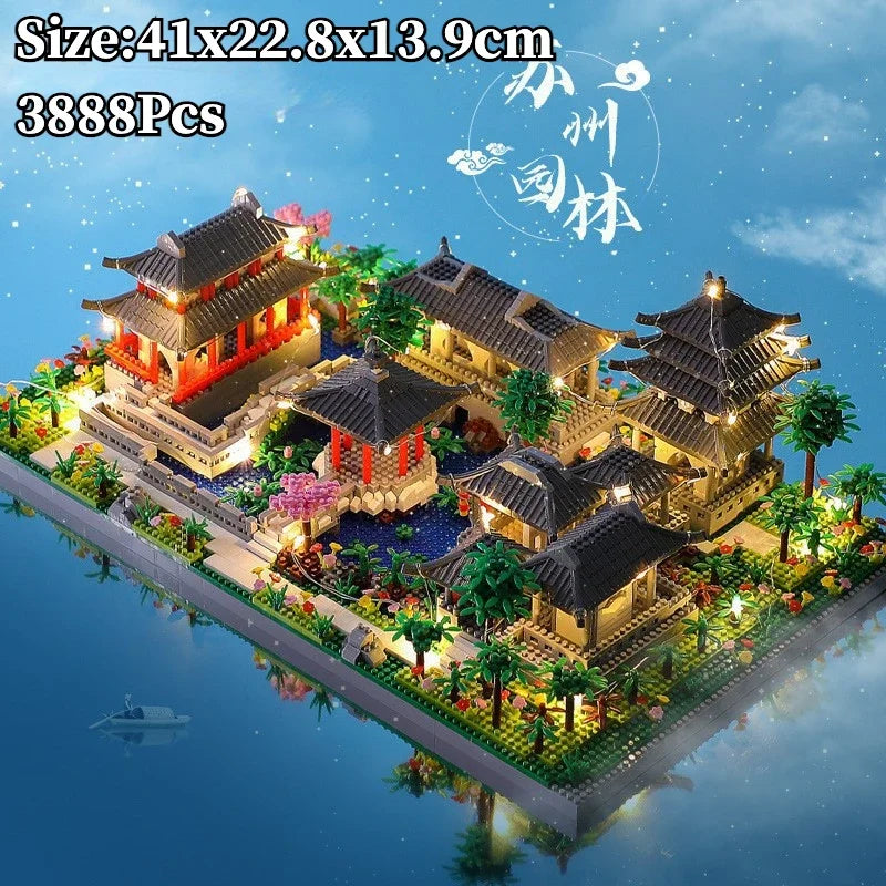 Chinese Traditional Suzhou Classical Yard Garden Temple Building Block 3900+Pcs Mini Assembled Bricks Construction Toys
