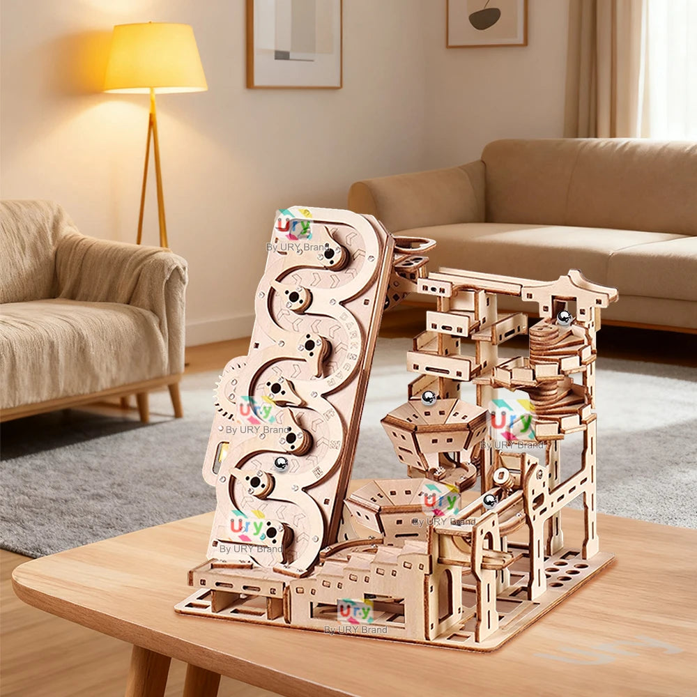 Ury 3D Wooden Puzzle Electric Track Device Marble Run Set Counter Current Compass Model Science Ball Maze Assembly Gift