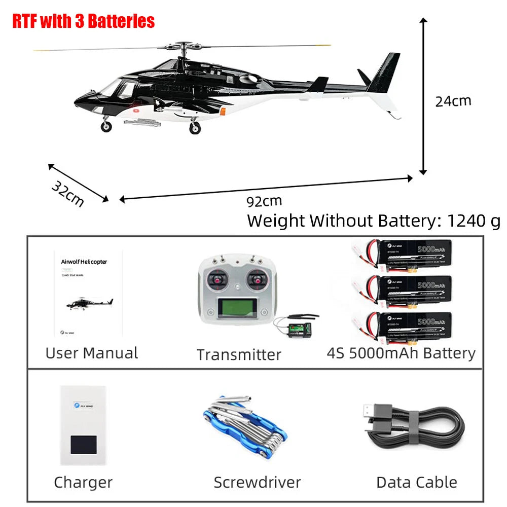 FLYWING Airwolf Scale Helicopter with Retractable landing gear ACE LED Light Auto return 470 Size FLY WING Airwolf RC Helicopter