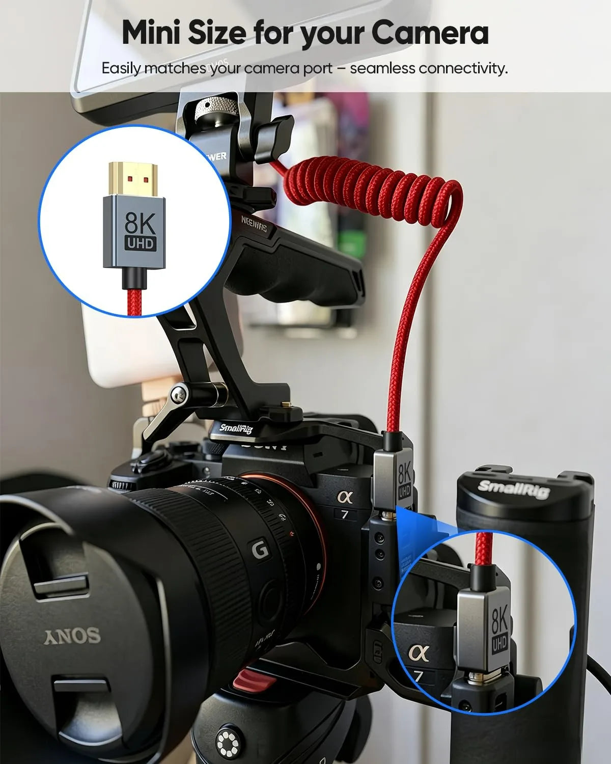90 Degree HDMI‑Compatible Cable Coiled Spring Braided 8K 60Hz 4K 120Hz 48Gbps Male‑to‑Male Stretch Wire for Camera Field Monitor