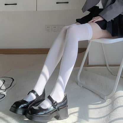Solid Color Black White Long Socks Women Stockings JK Girls Thigh High Stockings Velvet Breathable Knee High Socks Stockings Sox