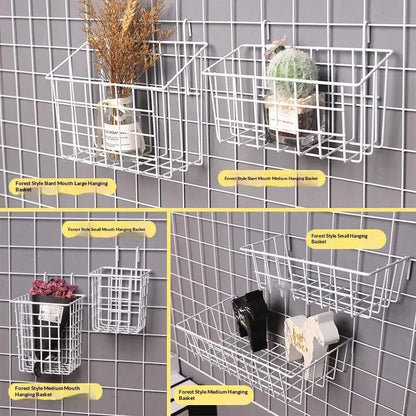 DIY Iron Grid Flower Pot Hanging Shelf Wall Art Mounted Frame Mesh Display Rack Home Decoration Metal Decorative Storage Basket