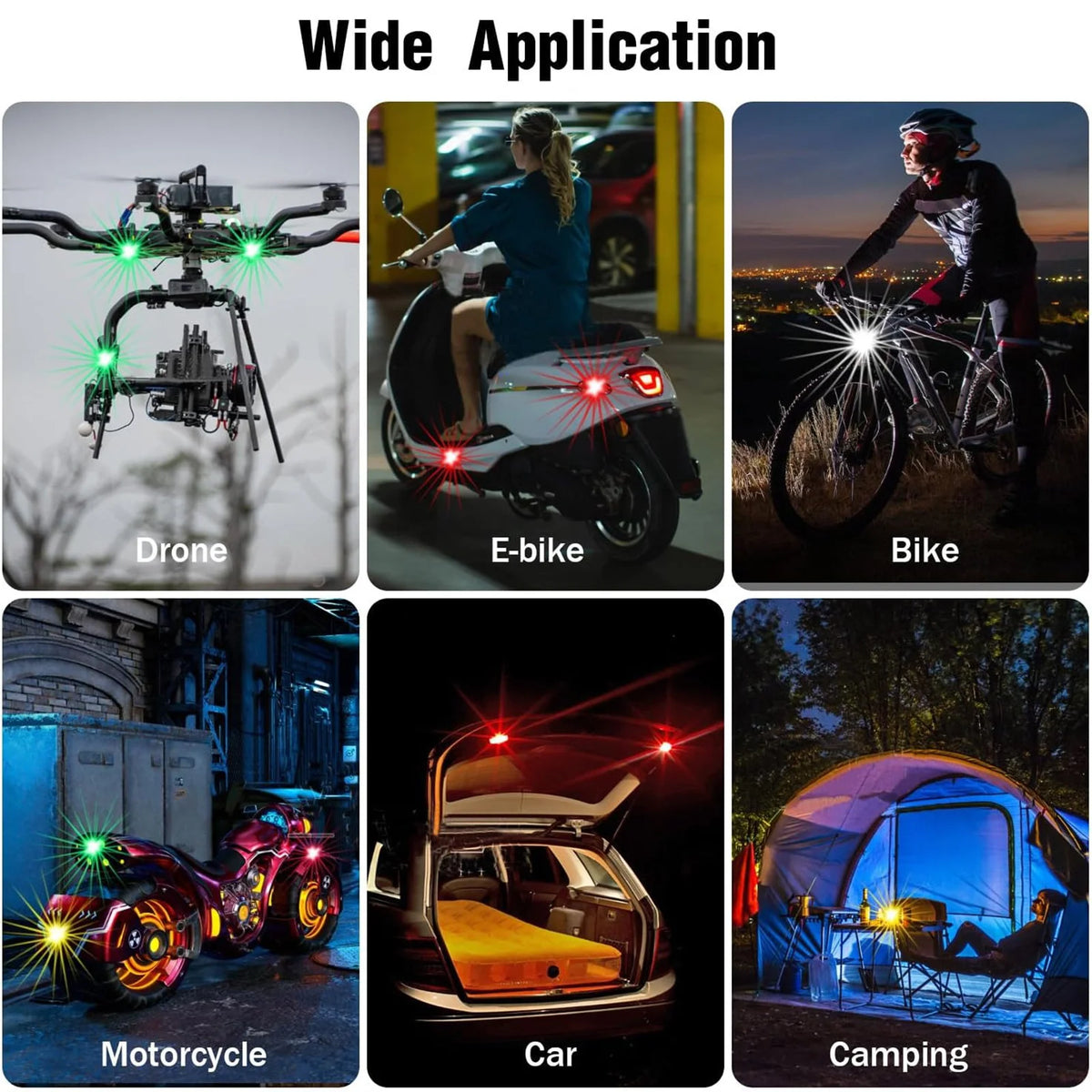 Wireless LED Strobe Lights with Remote Control, 8 Colors Rechargeable Anti-Collision LED Warning Lights for Car Motorcycle Bike