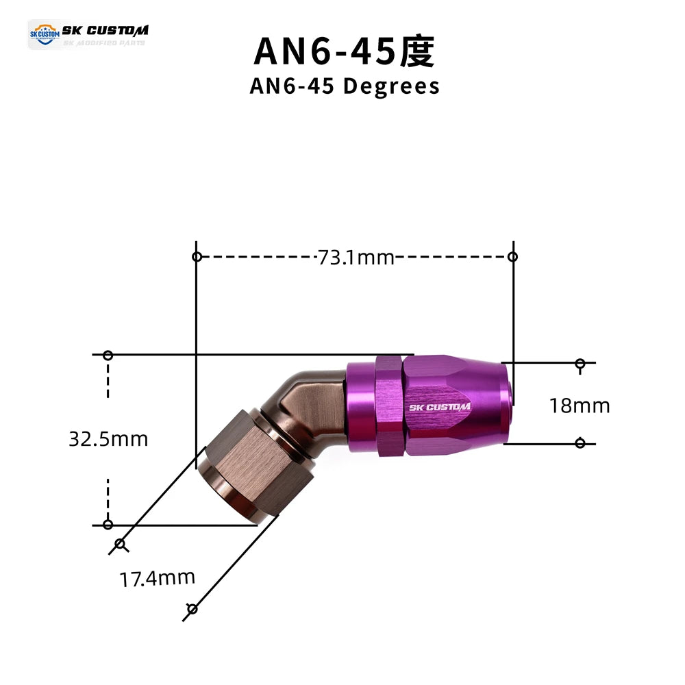 Universal Oil Pipe Female Forged Hose End Fitting Wire Braided Oil Tube Adapter Oil Radiator Fitting Aluminum Alloy AN6 AN8 AN10