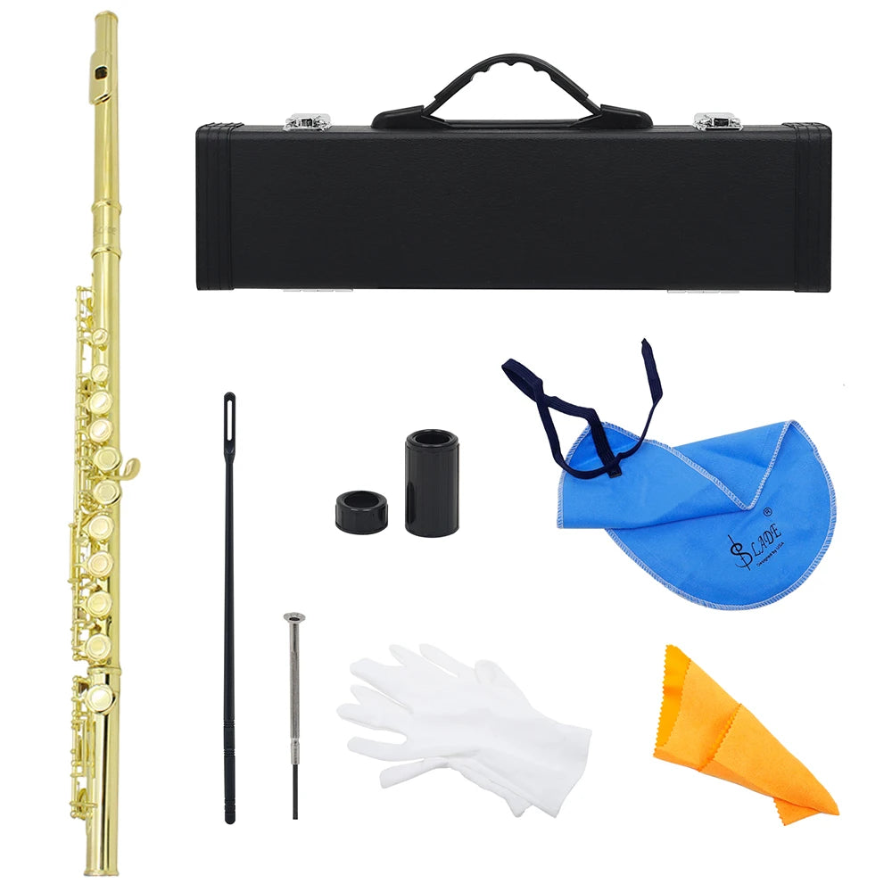 SLADE 16 Closed Open Holes C Key Flute Musical Instrument Concert Flute Silver Plated Professional Transverse Flute With E Key