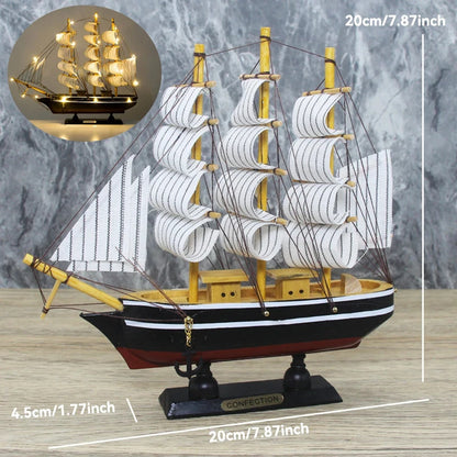 Creative Wooden LED Sailboat Sailing Boat Vessel Model Home Decor Mediterranean Style Home Decoration Decor Accessories Gift