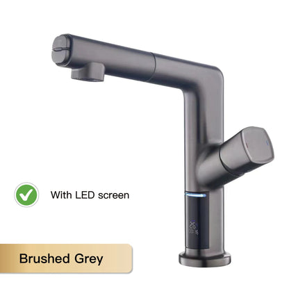 AITANA Luxury Black Bathroom Faucet LED Digital Display Design Simple Single Handle Hot and Cold Water Pullout Basin Mixer