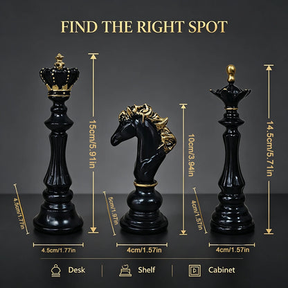 2026 Trending Chess Decor Set, Black Gold Resin King Queen Knight Statue, Modern Luxury Ornament for Home Office