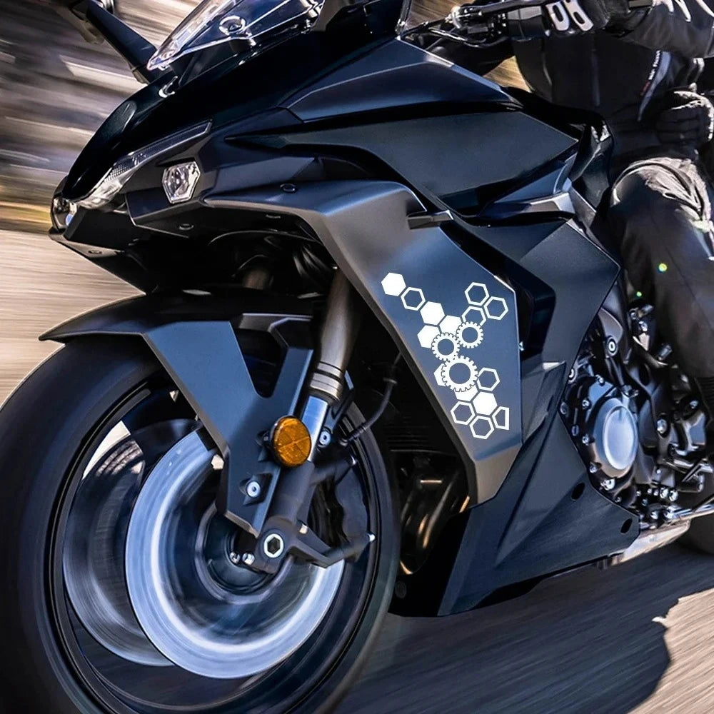 2PCS Motorcycle Front Face Stickers Modification PVC Waterproof Honeycomb Gear Vinyl Decals Moto Body DIY Decoration Accessories