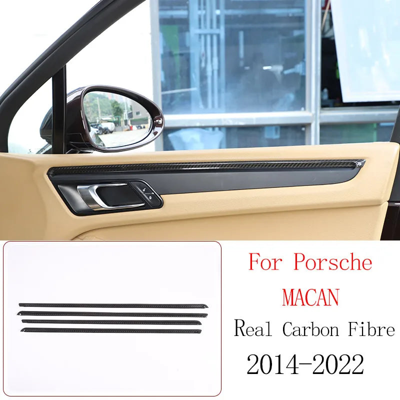 Real Carbon Fiber For Porsche Macan 2014-2020 Inner Door Central Control Gear Panel Cover Door Sill Trim Stickers Accessories