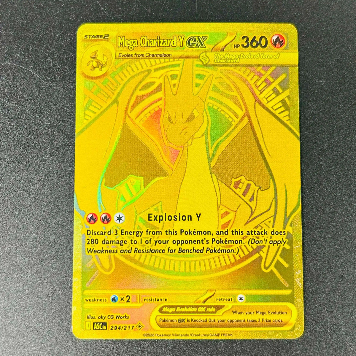 2026 English Mega Charizard Y Ex Gold Rare Holo DIY Textured Card - Mint Rare Collectible Card