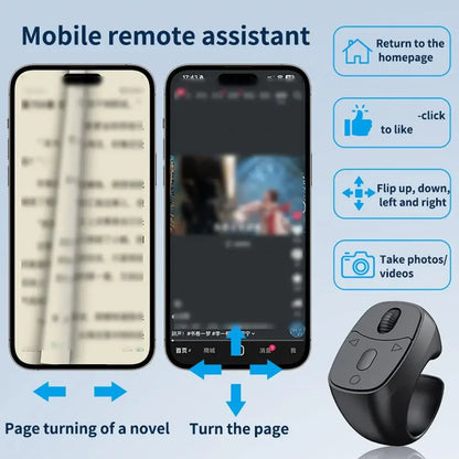 Bluetooth Ring Remote, Wireless Page Turner Scroller Selfie Clicker Shutter for iOS Android Phone, Hands-Free Controller