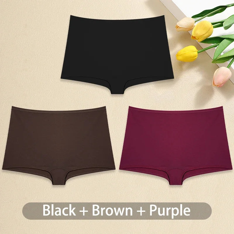 3PCS/Set Women Cotton Panties Sexy Low Rise Boyshorts  Seamless Sports Boxers Female Comfortable Underwear Solid Color Lingerie