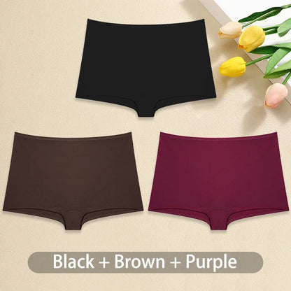 3PCS/Set Women Cotton Panties Sexy Low Rise Boyshorts  Seamless Sports Boxers Female Comfortable Underwear Solid Color Lingerie