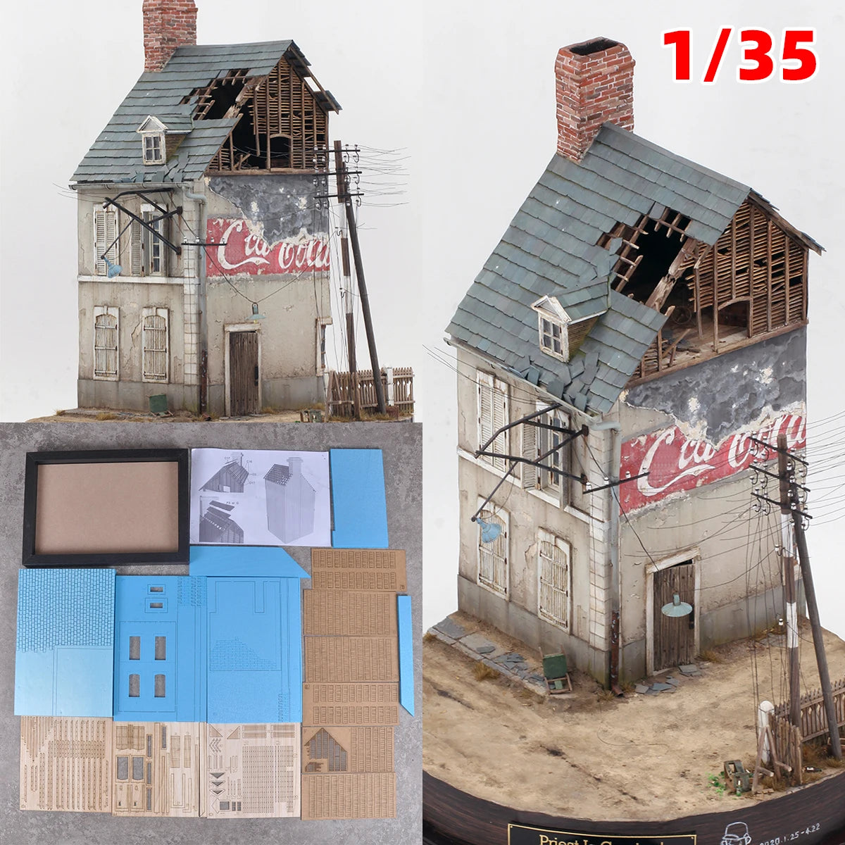 Assembly Architectural Model Miniature Architectural Building Model Brick Concrete Building Villa Diorama Scale Model Kit 1/35