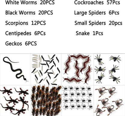 148pcs Halloween Fake Insect Cock Bugs Spider Funny for Halloween Party Decoration Haunted House Scary Props