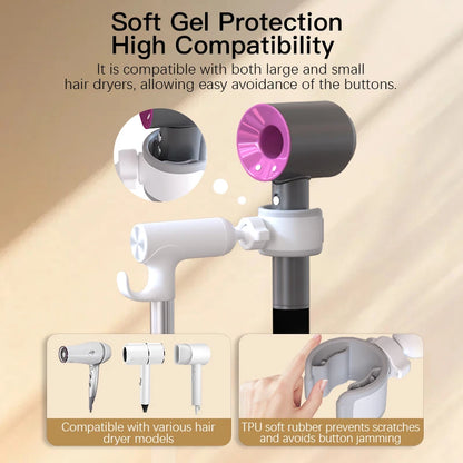 Floor-Standing Hair Dryer Stand for Lazy Person Adjustable Height Non-Slip Base Durable Plastic And Metal Storage for Bathrooms