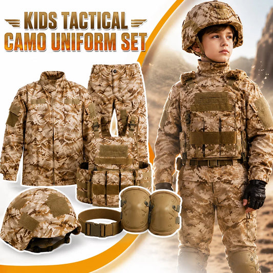 Kids Military Tactical Camo Uniform Set Army Soldier Costume for Boys Girls Outdoor Training Cosplay Halloween Role Play Outfit