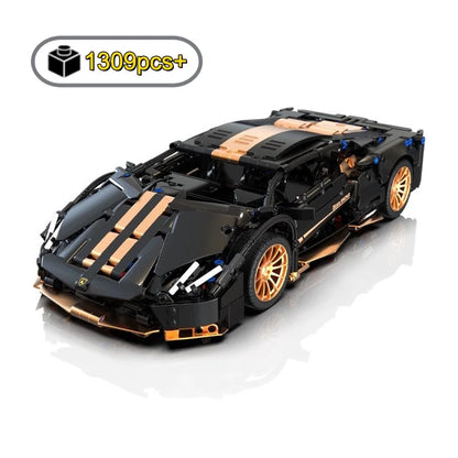 FUNXINEE 1309 PCS Technical Black Gold Sports Car Building Blocks Super Racing Vehicle Assemble Toys Christmas Birthday Gifts