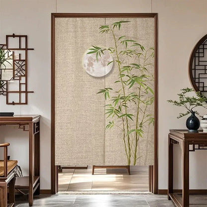 VIKAMA Chinese Zen Style Noren Door Curtain - Linen Texture Noren Curtain for Home Bedroom Kitchen Partition Decor