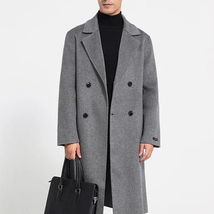 Men's 100% Cashmere Thick Double-Sided Extended Coat, Classic and Versatile Fashion for Business and Leisure