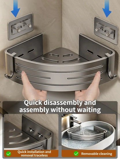 No Need To Drill Wall for Installation Aluminum Bathroom Shelf Shelves Shampoo Rack Storage Holder Kitchen Organizer Wall Rack