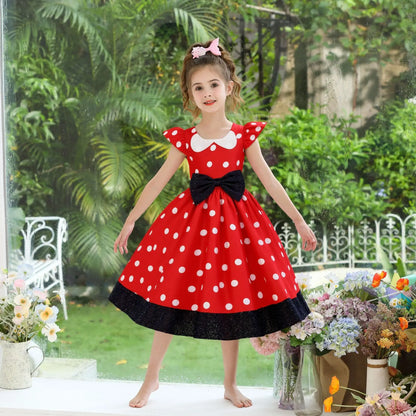 New Polka Dot Bow Sequin Little Fly Sleeve Princess Dress for Girls Christmas and Halloween Cosplay Performance Costume