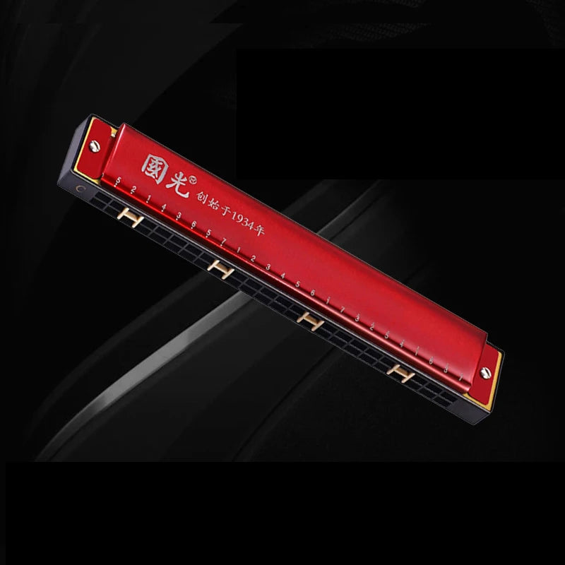 Guoguang 24-Hole 28-Hole Polyphonic Harmonica in C Key for Adults, Beginners, and Students, Entry-Level Performance Instrument, Commemorative Harmonica, Wide-Range Harmonica