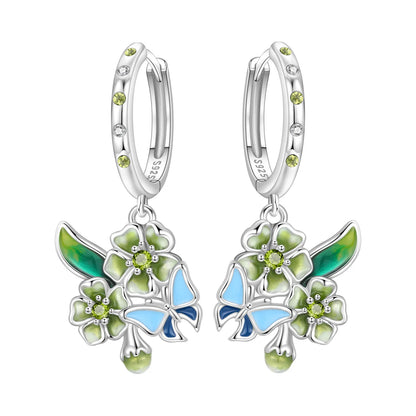 Orstarry Original 925 Sterling Silver Blue Iris Flower Earrings Women Hoop Earring Anniversary Jewelry Trendy Gifts