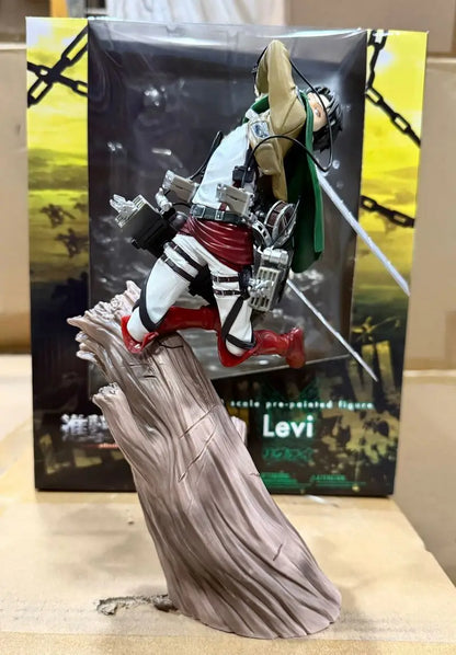 Attack On Titan Levi Ackerman Figure Tree Stump Battle Standing Pose Statue 28cm Scout Regiment Anime Collectible Desktop Decor