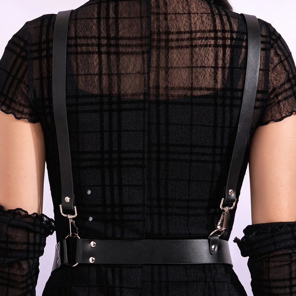 Women Fashion Leather Harness Waist Belt Studded & Buckle Decor Punk Harness Belt For Daily Life Gothic Clothing Accessories