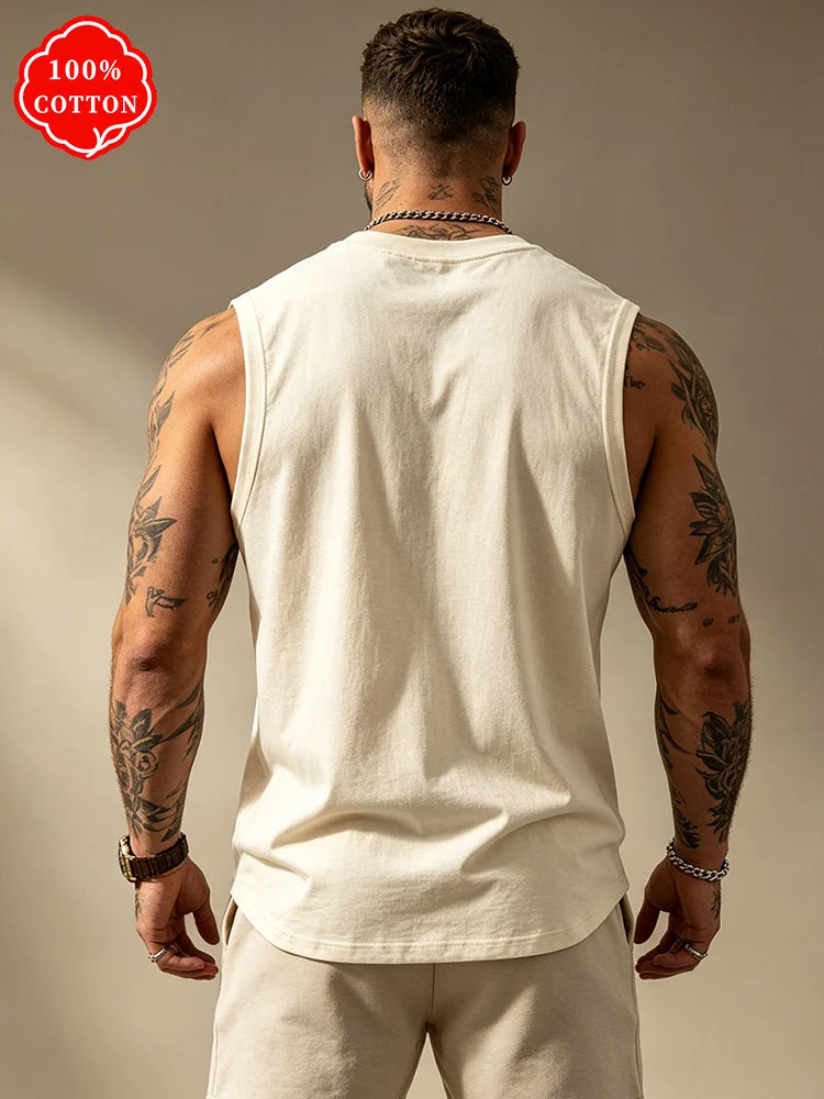 100% cotton men's summer sleeveless top Minimal Mountain Graphic Sleeveless Tee Soft Cotton Daily Wear Streetwear Tank Vest-T76