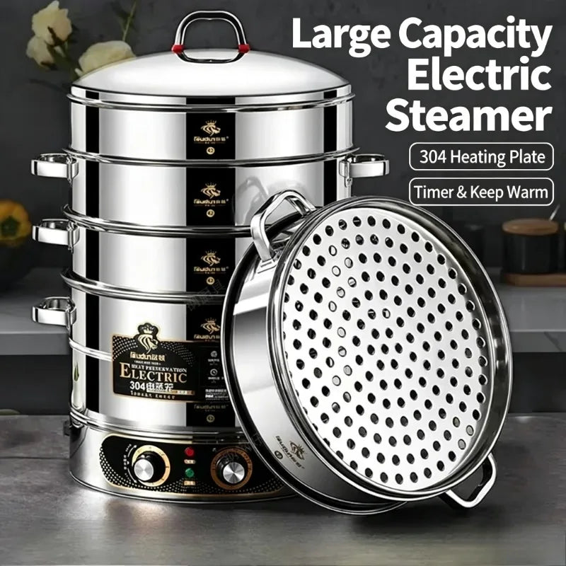 Composite Bottom 48CM Large Electric Food Steamers Thickened Healthy Cooker with Anti-Dry Burn for Home Commercial Kitchen 220V